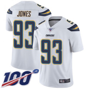 Los Angeles Chargers NFL Football Justin Jones White Jersey Youth Limited #93 Road 100th Season Vapor Untouchable->youth nfl jersey->Youth Jersey